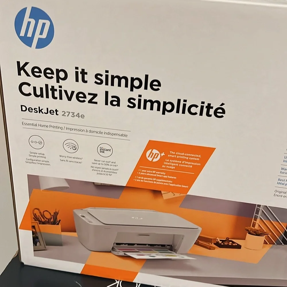 New HP DeskJet 2734e color wireless printer